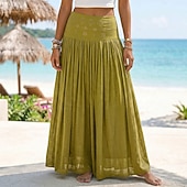 economico Gonne casual-Per donna Gonna da vacanza Bohemien Vintage Moda Etnico Maxi Vita Alta Gonne Semplice Arricciato Patchwork Foratura a caldo Micro-elastico Spiaggia Vacanza Blu Verde mela Marrone rossastro Giallo