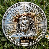  Памятная монета «Он воскрес» (христианская вера), изображение воскресения Иисуса Христа, цитата из Евангелия от Иоанна 1:9. &Матфея 28:6, религиозный коллекционный подарок для христиан.