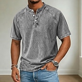 billige Uformell Henley T-skjorte-Herre T skjorte Deminskjorte 100% bomullssyre-vaskeskjorte Kortermet Høy krage Henley Vår sommer Sommer Vår عادي Årgang Gatemote Fritid Vasket Raglan Ermer Avslappet Hjem Gate Lyseblå Svart Rosa Topp