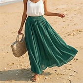 cheap Vacation Skirts-Women's Linen Blend Vacation Skirt Casual Maxi High Waist Skirts Holiday turmeric White Sky Blue Dark Green Summer