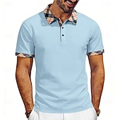 abordables Polo clásico para hombre-Hombre Camisetas polo Casual Negocio Diseño Manga Corta Básico Moderno Plaid Ligero Botones Verano Primavera Ajuste regular Azul Piscina Negro Blanco Rojo Azul Marino Albaricoque Camisetas polo