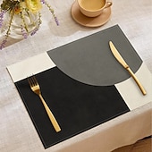 Недорогие Плацент и подставки и тривочки-Черно-белая геометрическая салфетка под тарелку, прямоугольная, из 100% полиэстера, с абстрактным геометрическим узором, можно стирать в машине, термостойкая.