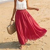 cheap Vacation Skirts-Women's Linen Blend Vacation Skirt Casual Maxi High Waist Skirts Holiday turmeric White Sky Blue Dark Green Summer