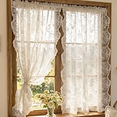 cheap Sheer Curtains-White Lace Sheer Curtains Floral Embroidered Window Curtain Panels Light Filtering Rod Pocket Vintage Sheer Drapes for Bedroom Living Room Farmhouse Decor