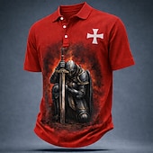 abordables Polo vintage para hombre-Hombre Caballeros templarios Camisetas polo Manga Corta Camisas de polo Diseño Vintage Casual Calle Ropa Deportiva Ropa Cotidiana Impresión 3D Botones Malla Transpirable Verano Primavera Negro Blanco