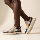cheap Casual Sneakers-Men's Casual Lace-Up Sneakers White Beige Faux Leather Athletic Shoes for Walking, Travel and Everyday Style