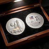  Herdenkingsmunt voor de Apollo 11 en Artemis II maanmissies, eerbetoon aan de maanlanding van het Amerikaanse ruimtevaartprogramma (1969-2026), verzamelobject voor astronauten en raketten, historisch ruimtevaartmemorabilia, cadeau