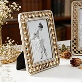 cheap Sculptures-Modern Minimalist Resin Photo Frame, 3D Fish Scale Pattern Decorative Picture Frame with Hollow Design, Tabletop Home Decor Frame for Family Photos, Bedroom Desk Shelf Display Decoration