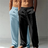 abordables Classique-Homme Pantalons en Lin Pantalons Pantalon d'été Pantalons Amples Pantalons de Plage Cordon de serrage Taille Élastique Jambe Droite Uni Confort Respirant Longueur complète Occasionnel Quotidien Fête