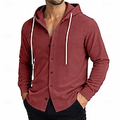 abordables Camisas informales elegantes para hombre-Hombre Camisa Camisa casual Camisa de Pana Abotonar la camisa Negro Blanco Verde Claro Rojo Azul Marino Manga Larga Plano Con Capucha Casual Diario Con Capucha Ropa Elegante Moda Casual