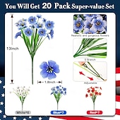 お買い得  造花-7月4日の飾り付け用、赤、白、青の愛国的な花のアレンジメント、フェイクシルク、UV耐性、メモリアルデー、庭、ポーチ、家の装飾用、デイジーの造花20束