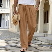 abordables Rétro-Homme Pantalons en Lin Pantalons Pantalon d'été Pantalons de Plage Cordon de serrage Avec Poches Jambe Droite Uni Confort Respirant Longueur complète Quotidien Extérieur Vêtements de rue Vacances Mode