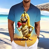voordelige Eten &amp; Drinken-Voor heren Tekenfilm Grappig Banaan Hawaiiaans overhemd Tropische shirts Aloha-shirt Korte mouw Hawaii Vakantie Zomer Lente Strijkijzer 3D-afdrukken Voorste zak Overhemden met knoopjes blauw