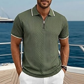 economico Polo Classico da Uomo-Per uomo Polo con zip Testurizzato Casuale Ferie Bavero Zip a un quarto Manica Corta Moda Essenziale Semplice Jacquard Zip a un quarto Primavera &amp; Estate Estate Primavera Vestibilità regolare Blu