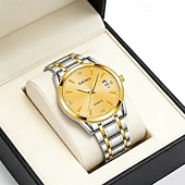 economico Orologi al quarzo-Orologio da polso di lusso da uomo in oro, al quarzo, elegante e alla moda, con bracciale a maglie in acciaio inossidabile, datario, impermeabile, orologio classico ed elegante, regalo perfetto per