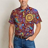  Retrò Vintage Hippie Anni '70 Camicia Maniche corte Hippie Paisley Etnico Costume Per uomo Festival Musicale Feste Abbigliamento quotidiano Adulti Camicia Primavera & Estate
