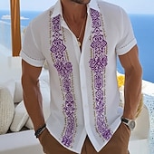 abordables Motif ethnique-Homme Géométrique Ethnique Art abstrait Chemise Chemise Guayabera Chemise Boutonnée Manche Courte Vintage Rétro Quotidien Extérieur Vacances Été Printemps Col Rabattu Impression 3D Chemise en lin