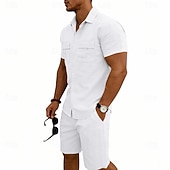 economico Camicie di lino-Per uomo Camicia di lino Due pezzi Set Camicia E Shorts Shorts di Lino Shorts da Spiaggia Impostare Semplice Quotidiano All'aperto Vacanza Collo ripiegato Manica Corta Estate Moda Casual Confortevole