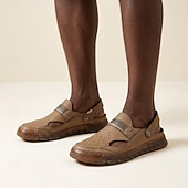 billiga Avslappnade sandaler-Men's Brown Faux Leather Adjustable Strap Mules Summer Casual Slip-On Shoes for Outdoor, Vacation and Daily Wear
