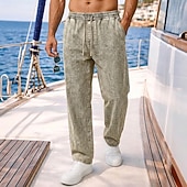 abordables pantalones casuales-Pantalones softfade™ para hombre, pantalones casuales de verano, pantalones vaqueros 100% algodón, cintura elástica con cordón, pierna recta, lisos, cómodos, transpirables, largos, casuales, para uso diario, actividades al aire libre, vacaciones.