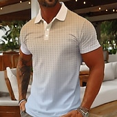 voordelige Heren Geometrisch Polo-Men's Gradient Geometic Polo Shirts Short Sleeve Polo Shirts Collared Shirts Casual Athleisure Daily Wear 3D Print Buttons Breathable Mesh Spring &amp; Summer Blue Brown Green