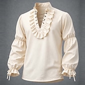  العصور الوسطى عصر النهضة قميص أكمام طويلة قرصان الفايكينج ملابس تنكرية رجالي الفايكينج قرصان عيد الرعب مهرجان أداء LARP رن فير للبالغين قميص