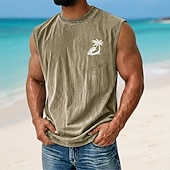 economico Tropische Urlaub-T-Shirts-Per uomo Palma di Cocco Maglietta smanicata T-shirt con lavaggio acido Canottiera Senza Maniche maglietta Stampa Grafica Girocollo Camicia Vacanza Tropicale Moda Quotidiano Vacanza Spiagge Nero