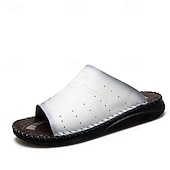 billige Uformelle sandaler-hvite slip-on-mulesandaler for menn, perforerte, pustende komforttøfler, minimalistisk, avslappet stil for menn, perfekt for hjemmet, ferien, feriestedet og sommerens daglige bruk.