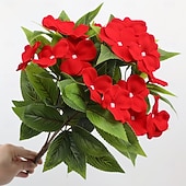 お買い得  造花-インパチェンスの造花2個セット、マルチカラーの造花鉢植え、中庭やバルコニー用の高品質装飾品、長持ちする造花、家庭や屋外の景観