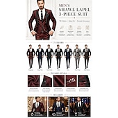  Abito da smoking da uomo bordeaux a 3 pezzi, vestibilità slim – completo per matrimonio, ballo di fine anno, cena di gala, blazer con revers a scialle e pantaloni, disponibile in nero, blu e verde.