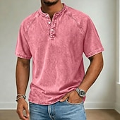 billige Uformell Henley T-skjorte-Herre T skjorte Deminskjorte 100% bomullssyre-vaskeskjorte Kortermet Høy krage Henley Vår sommer Sommer Vår عادي Årgang Gatemote Fritid Vasket Raglan Ermer Avslappet Hjem Gate Lyseblå Svart Rosa Topp