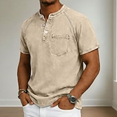  Ανδρικά Μπλουζάκι Πουκάμισο Henley Πουκάμισο 100% Cotton Acid Wash Μπλουζάκι μπλουζάκι Κοντομάνικο Χένλι Φθινόπωρο & Χειμώνας Καλοκαίρι Άνοιξη Σκέτο Βίντατζ Κομψό στυλ street Καθημερινό