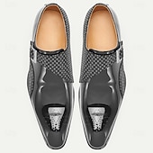 economico Scarpe Eleganti Classiche-Scarpe eleganti da uomo di alta qualità in vera pelle verniciata nera con fibbia, pannello testurizzato, calzature formali di lusso per uomini d'affari, matrimoni, ufficio, banchetti e abbigliamento serale sofisticato.