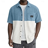 preiswerte Smart Casual Hemden für Herren-Herren Hemd Freizeithemd Cordhemd Knopfhemd Burgunderrot Marineblau Grau Leicht Blau Kurzarm Einfach Hemdkragen Lässig Täglich Farbblock Bekleidung Elegant Mode Lässig