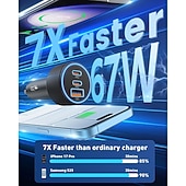 billiga Billaddare-USB-C billaddare snabbladdning, 3-portars (dubbel PD USB-C) &amp;QC 3.0 USB-A) biladapter för iPhone 17 16 15 Pro Max Plus, Samsung Galaxy S26 S25 S24 Ultra Plus, iPad, Pixel, med blå LED-ljusring