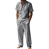 economico Camicie di lino-Per uomo Camicia di lino Due pezzi Set Camicia E Pantaloni di Lino Pantaloni Pantaloni casual Impostare Semplice Quotidiano All'aperto Vacanza Collo ripiegato Manica Corta Estate Moda Casual