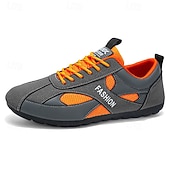 baratos Sapatos Casuais com Cadarço-Tênis esportivo masculino respirável com cadarço, nas cores cinza e laranja, ideal para corrida, fitness e um estilo de vida ativo.