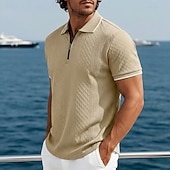 abordables Polo Clásico para Hombre-Hombre polo con cremallera Con Texturas Casual Festivos Diseño Cremallera de un cuarto Manga Corta Moda Básico Plano Jacquard Cremallera de un cuarto Primavera verano Verano Primavera Ajuste regular