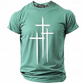  Crosses Faith Bible Christian Three Crosses Men's Minimalist Religious Graphic T Shirt Crew Neck Short Sleeve Inspirational Gift for Him Church Worship Wear Designer Clothing Apparel