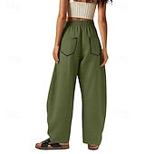 abordables Fondos-Mujer Pantalones de lino y algodón Pantalones Pantalones casuales Pantalones de verano Vacaciones Moda Ropa de calle Longitud total Alta cintura Retazos Bolsillo Cintura elástica Comodidad Cómodo