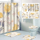 cheap Shower Curtains-Modern Creative Bathroom Shower Curtain and Bath Mat Set, Polyester Waterproof, Mildew Resistant, Quick Dry, Non Slip, Easy to Clean, Home Bathroom Decor
