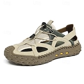 baratos sandálias de exterior-Tênis masculino bege com recortes, cadarço, leve, respirável e confortável para caminhadas, viagens, lazer ao ar livre, aventuras de verão e uso casual ativo.