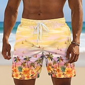 abordables Plantes et Fleurs Tropicales-Homme Cocotier Fleurs tropicales Voilier Maillots de bain Maillots de bain shorts de bain Shorts de Surf Taille Moyenne Hawaïen Vacances à la Plage Poches Latérales doublure en maille Taille