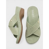 abordables Sandalias Cómodas-Sandalias de cuña con tiras cruzadas y pedrería verde para mujer: cómodas sandalias sin cordones con plantilla acolchada y tacón brillante de punta abierta, ideales para vacaciones y fiestas en el