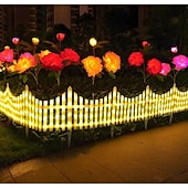 voordelige Pathway Lights &amp; Lanterns-Witte schutting met zonneverlichting voor de tuin, tuinafscheiding met zonneverlichting en afstandsbediening, decoratieve mini-hekwerkjes voor een klein bloemenpad, boom, erf of huisdierafscheiding.