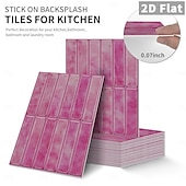 cheap Wall Stickers-10PCS 17x23cm Peel and Stick Thick Pink Purple Mosaic Pattern PVC Wall Stickers, American Vintage Style Self-Adhesive Removable Wallpaper for Renters, for Bedroom Bathroom Cabinet, Easy to Install