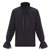 cheap Tops-Gothic Medieval Renaissance Shirt Long Sleeves Vampire Pirate Bard Nobleman Lace up Ruffle Solid Color Fancy Dress Men's Royal Steampunk Halloween Carnival Renaissance Fair LARP Adults Shirt