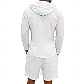 billige Linskjorte i bomull-Herre Linskjorte 2 deler Popover skjorte Og Shorts Lin Shorts Strandshorts Sett عادي Daglig utendørs Feriereise Med hette Langermet Sommer Mote Fritid Bekvem Klær