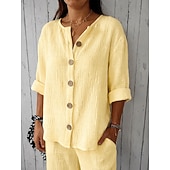  Mujer Camisas de algodón y lino Vacaciones Casual Blanco Amarillo Rosa Morado Azul claro Verano Primavera