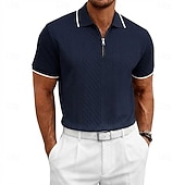 cheap Men's Classic Polo-Men's Polo Polo Shirts Casual Daily Quarter Zip Short Sleeve Fashion Basic Plain Jacquard Zipper Spring &amp; Summer Summer Spring Regular Fit Blue Black White Burgundy Navy Blue khaki Polo